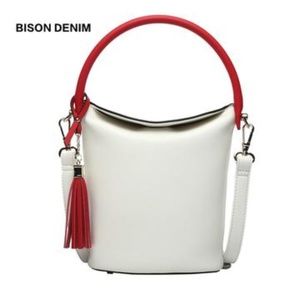 Genuine BISON Leather Bucket Bag Shoulder Bag